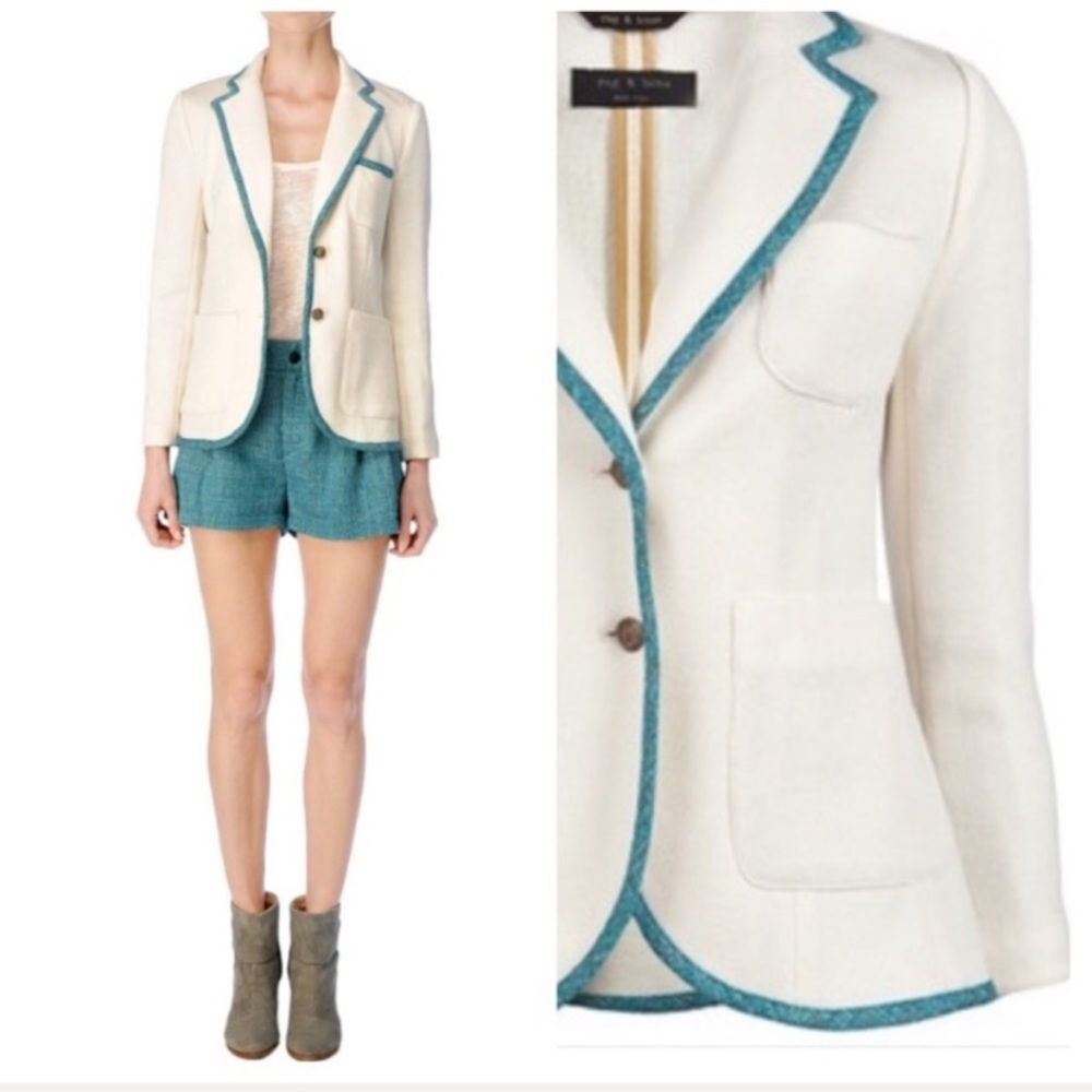 Rag & Bone cream Bromley piping pocket blazer worn by Gwyneth Paltrow Si…